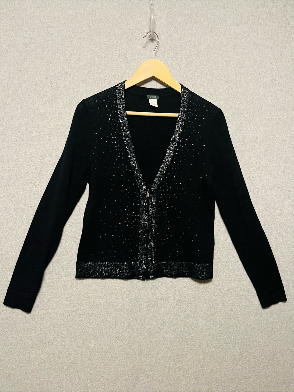 J. Crew Black Ciel Etoile Sequin Zipper Cardigan Medium